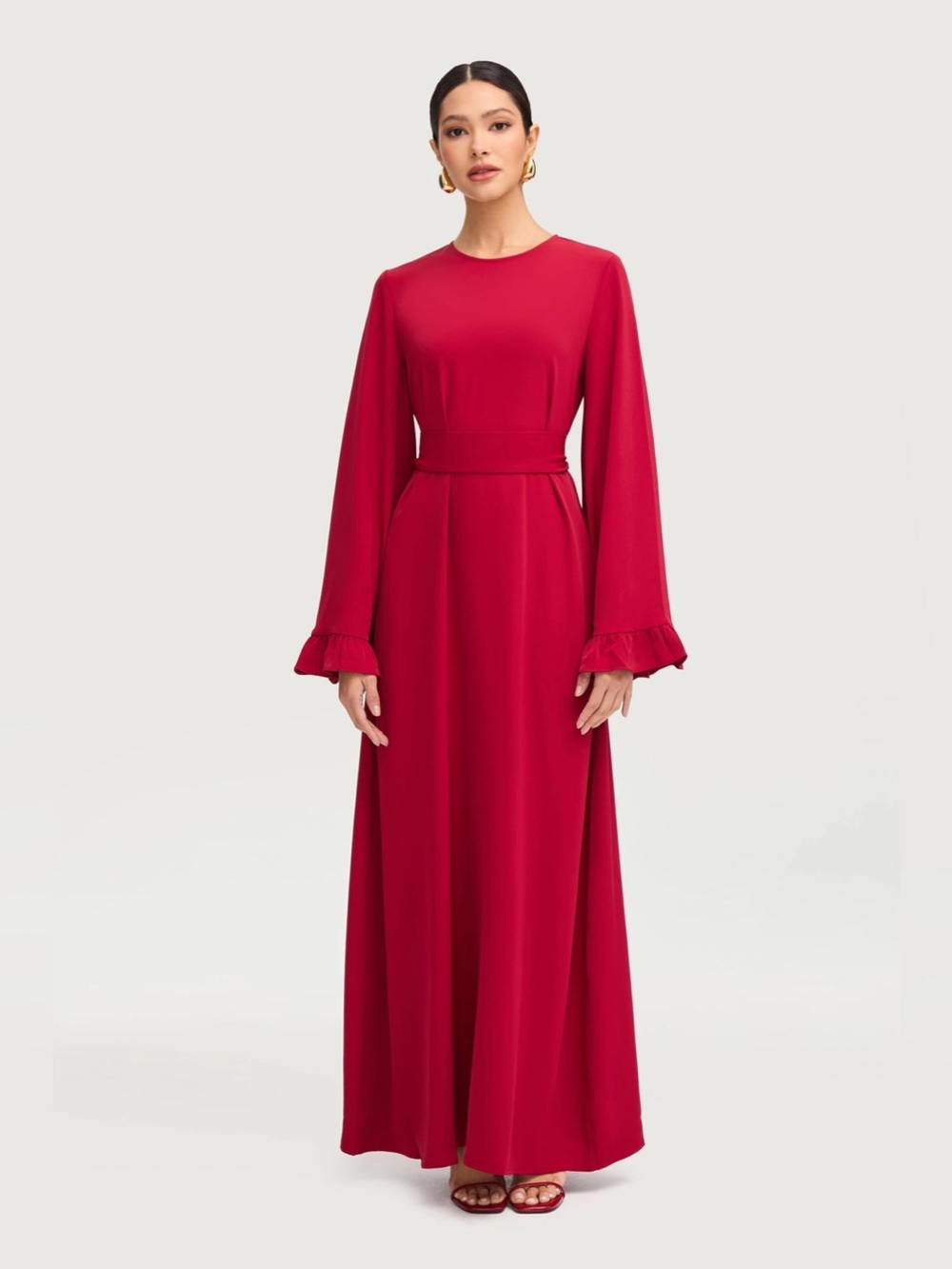 veiled collection mariam ruffle dress in cherry red